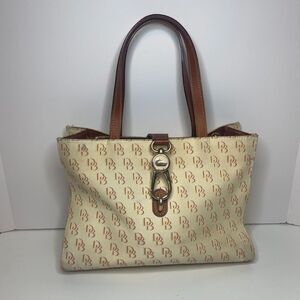 Dooney & Bourke Ivory Brown Monogram Leather Shoulder Bag Purse Womens Designer